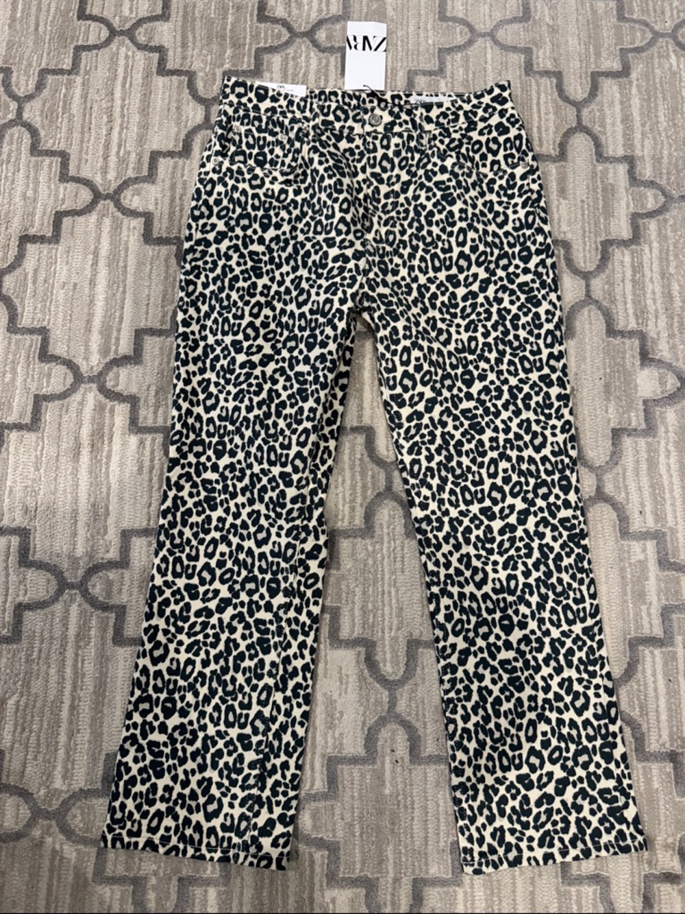 Zara Black & Cream Leopard Print Boot Cut Pants